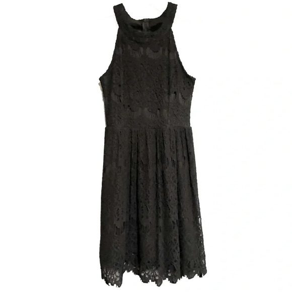 ALTAR’D STATE Black Lace Halter Neck Sleeveless Dress with Mesh Inserts Size XS - Picture 1 of 9